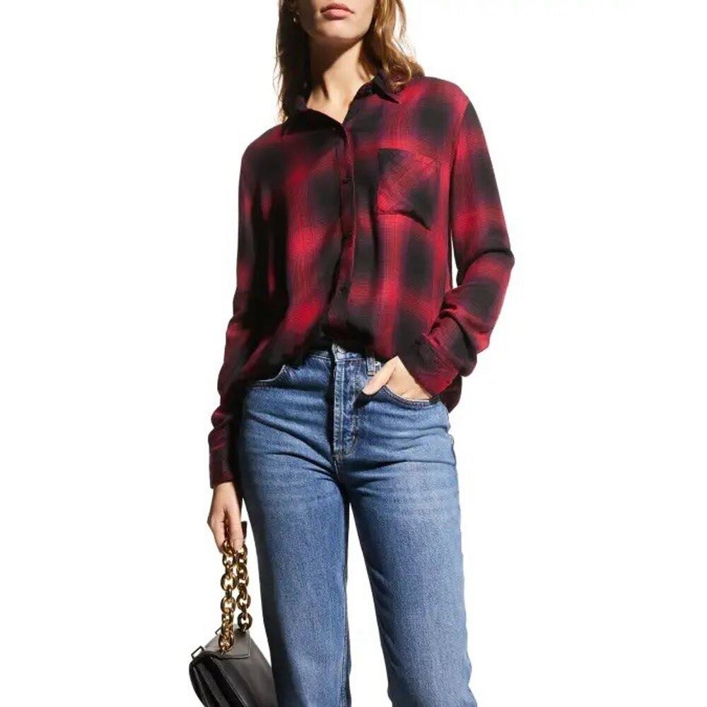 Rails NWT $158 Hunter Plaid Shirt Black Carmine Size M Long Sleeve Button Front